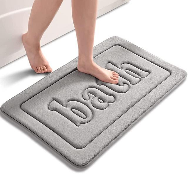 Memory Foam Bath Mat Gray Bath Mats for Bathroom Non Slip Floor Rugs, Super Absorbent Bathmat Quick Dry, Machine Washable Bathroom Rug, Ultra Soft Coral Velvet Carpet for Shower,Tub 20"x32"