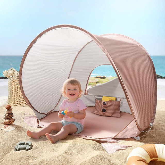 Tiny Land Baby Beach Tent – Pop Up Baby Tent with UV Protection, Portable Baby Beach Essentials, 35.4"x27.6"x31.5" Sun Shelter for Infants, Baby Outdoor Use (Pink)