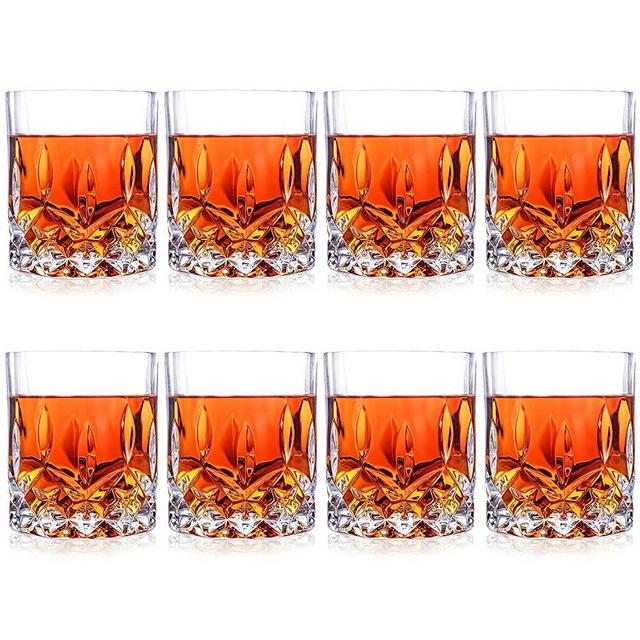 Whiskey Glasses, Set of 8, 10 OZ Old Fashioned Glasses for Drinking Scotch Bourbon Cocktail Cognac Vodka Gin Tequila Rum Liquor Rye, Rocks Glasses, Crystal Scotch Glasses