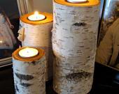 Real Birch Log Candle Holder Set (3)