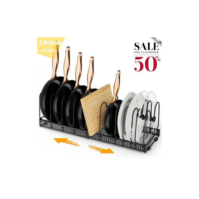DOMETOUR Pots and Pans Organizer Expandable Rack for Cabinets, Kitchen Cabinet Organizer Holder with 10 Adjustable Compartment