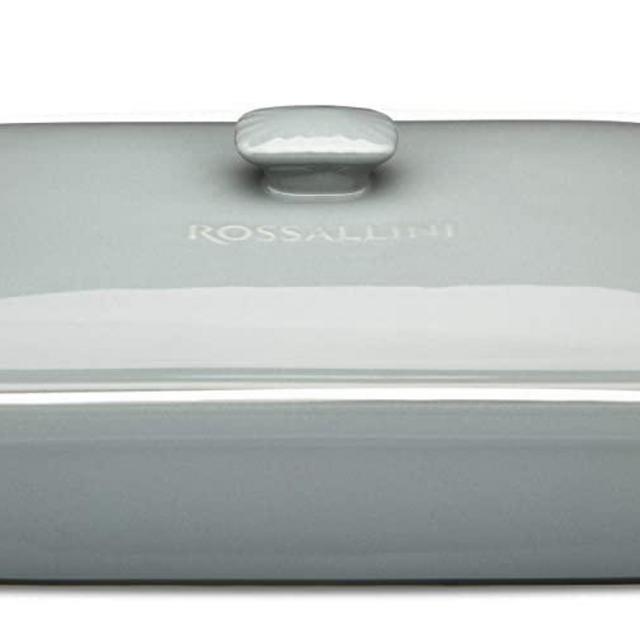ROSSALLINI Stoneware Casserole Dish Bakeware Set with Lid, Covered Rectangular Dinnerware, Extra Large 4.23 Quart, 13 by 9 Inch, Grigio [Grey]
