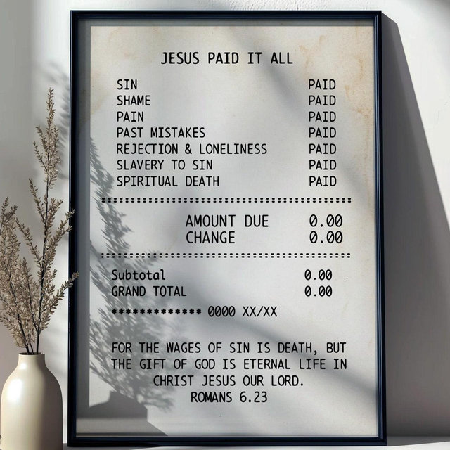 Christian Wall Art Print - "Jesus Paid It All" - Inspirational Scripture Poster in Multiple Sizes