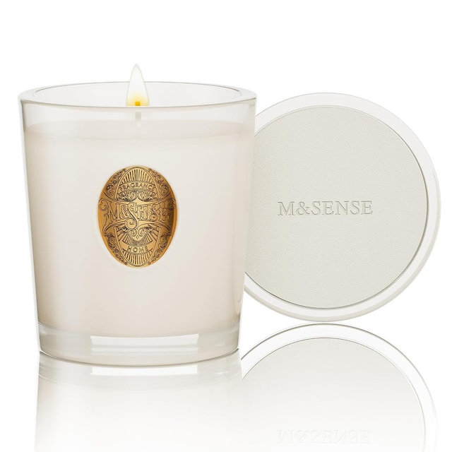 M&SENSE Natural Soy Candle | Creamy Vanilla Pie & White | 9.2 oz, 50H Burn Time | Luxury Scented Candle for Relaxation, Gifting, Home Décor | Ideal for Bedroom, Office, Party Ambiance