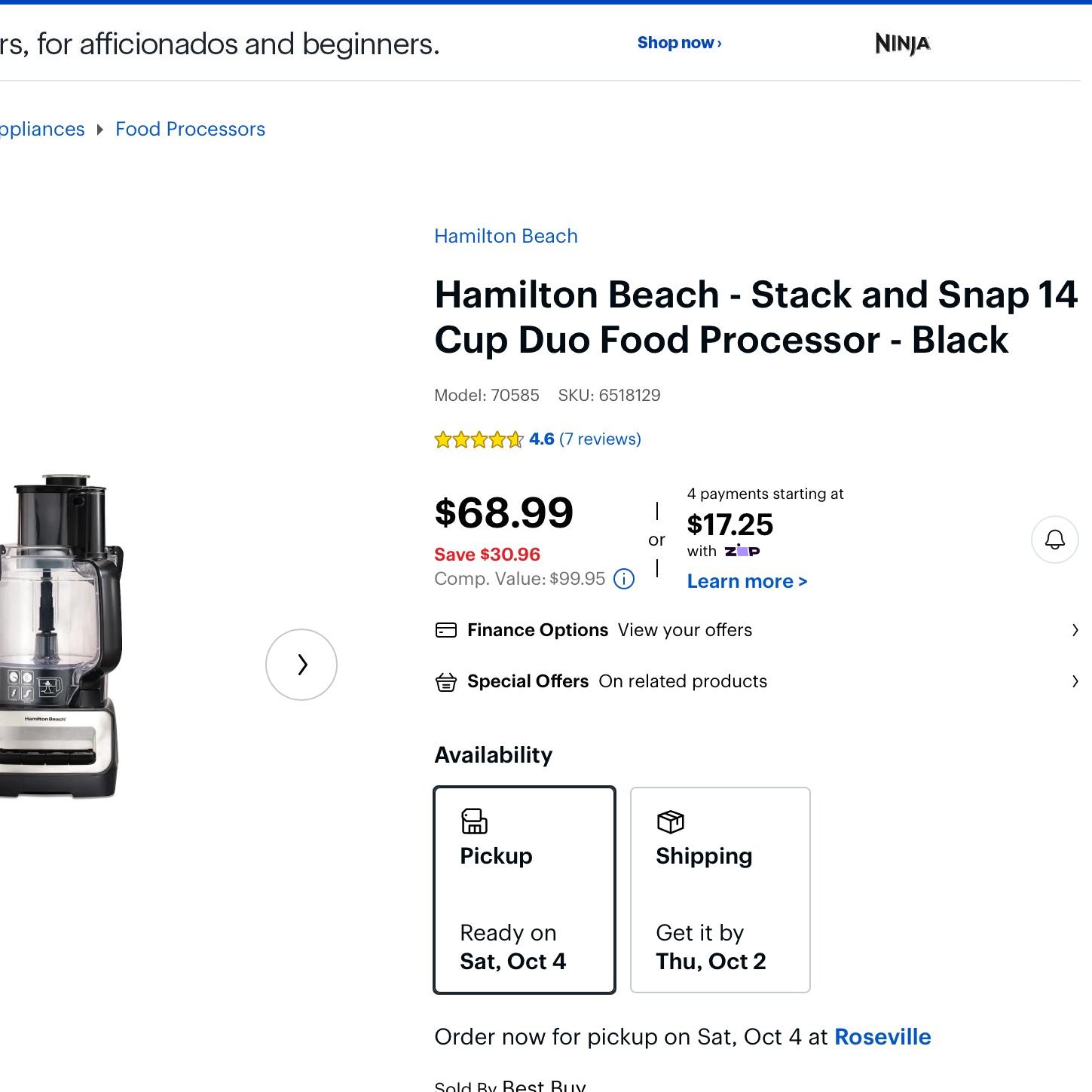 Hamilton Beach - Stack and Snap 14 Cup Duo Food Processor - Black