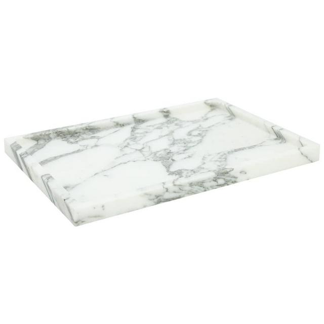 Real Luxurious Natural Marble Vanity Tray Genuine Marble Storage Tray for Home Decor Stone Tray for Bathroom/Kitchen/Vanity/Dresser Non-Resin/(arabescato)