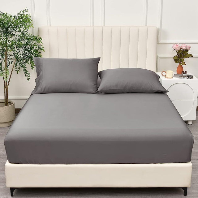 PHF 100% Viscose from Bamboo Cooling Fitted Sheet King Size for Hot Sleeper，Deep Pocket, 2.5cm Wider Strong Elastic Band Easy Fit Easy Care, Breathable Silky Smooth Soft, 78"x 80", Grey