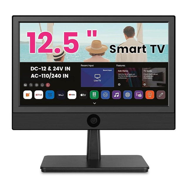 othoig 12.5 Inch Small Smart TV with Built-in Apps, Full HD 1080P Mini Flat Screen TV, WiFi & Bluetooth, ATSC Digital Tuner, USB/HDMI/AV Inputs,12V Car Charger Small TV for Kitchen,Bedroom,RV,Office