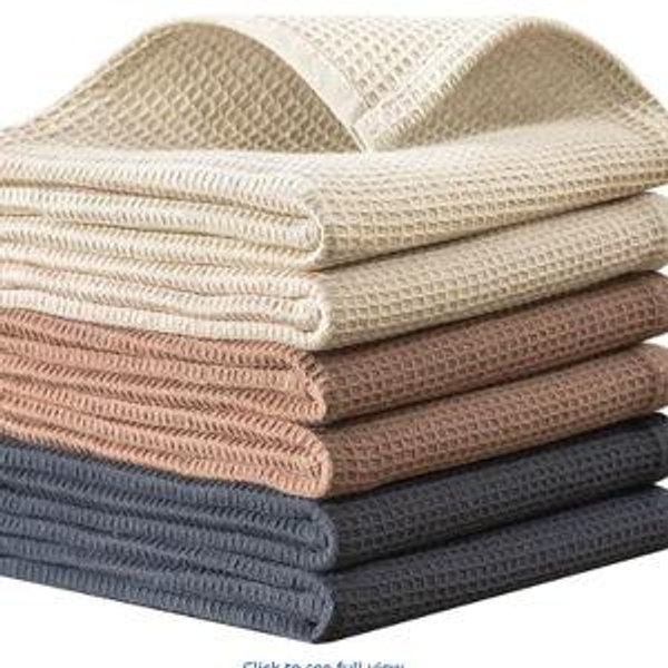 QUILTINA Dish Towels Set, 100% Cotton Waffle Weave Kitchen Towels 6 Pack, 17 x 25 Inches, Super Absorbent for Drying and Cleaning, Beige, Brown, Dark Grey