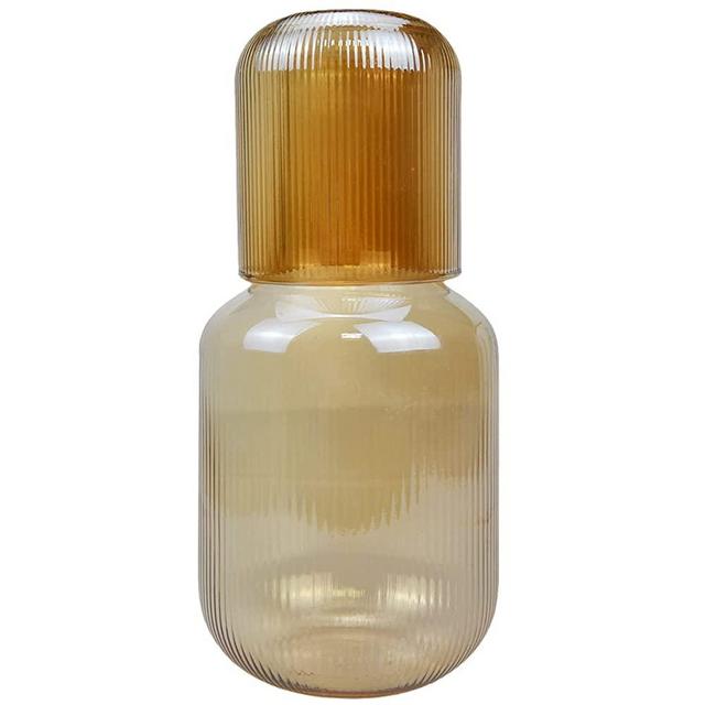 Sizikato 25 Oz Amber Glass Bedside Night Water Carafe with Tumbler Glass.