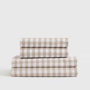 Classic Organic Percale Gingham Sheet Set - Cafe