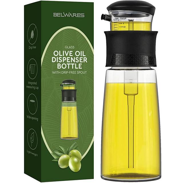 Olive Oil Dispenser - Measuring Oil Dispenser Bottle for Kitchen - Olive Oil Bottle Dispenser with Measuring Cups, Great Kitchen Gadgets - Oil Bottles for Kitchen, 400 ML
