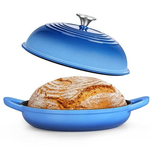 P&P CHEF Bread Dutch Oven for Sourdough, 5.5 Quart Enameled Cast Iron Dutch Oven Pot with Lid for Homemade Bread Baking, Easy to Clean & Even Heat, Blue