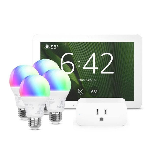 Smart Home Starter Kit with Alexa | Includes Echo Hub, Amazon Smart Plug and 4 Amazon Basics Smart Bulbs