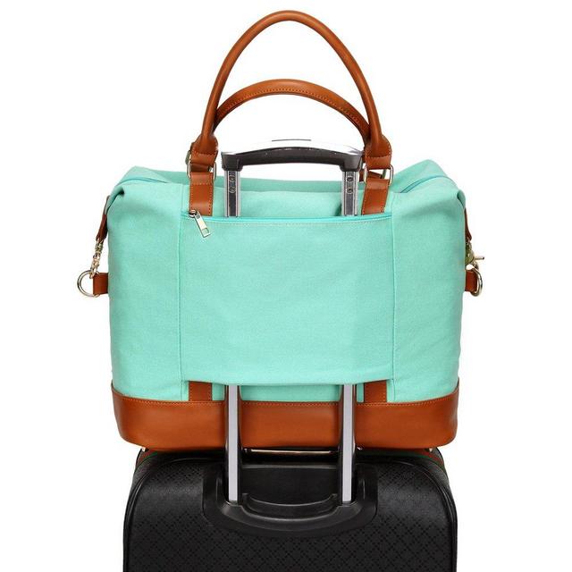 Women Ladies Canvas Travel Weekender Bag Overnight Carry-on Tote Shoulder Bag Duffel in Trolley Handle (Mint Green)