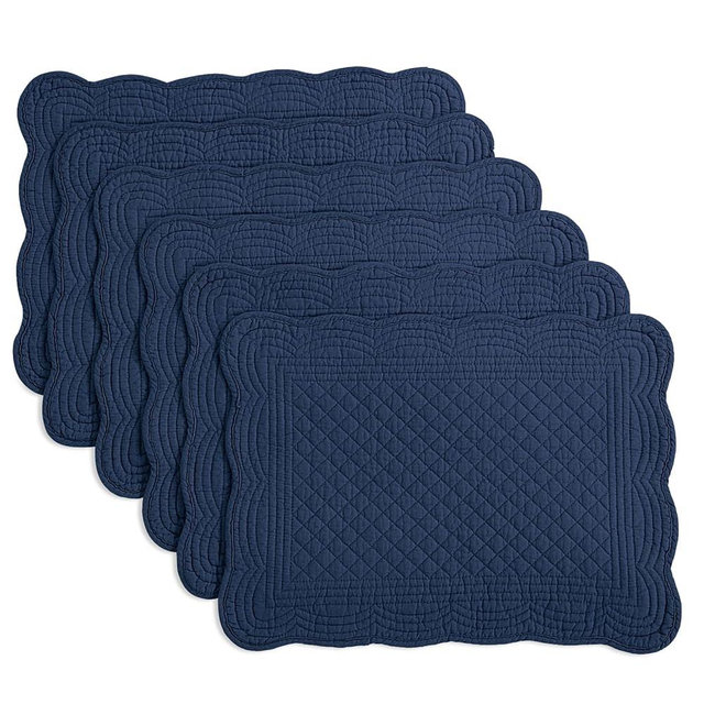 HOMBYS Quilted Placemats Set of 6 Washable-13x18 inches Rectangular Placemats for Kitchen Table-100% Cotton Fabric Rectangular Table Mats-Cotton, (Sapphire Blue)