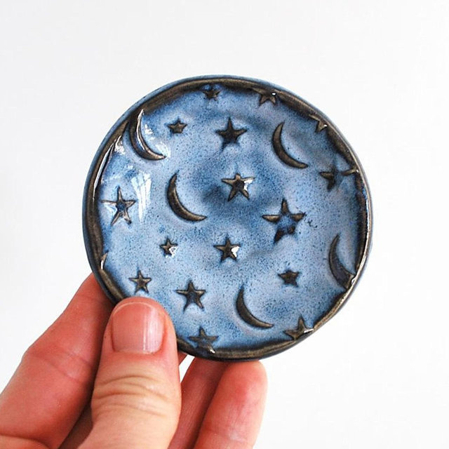 Moon and Star Ring Dish - Blue - Ceramic, Pottery