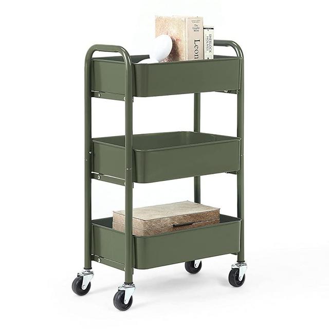 SunnyPoint 3-Tier Delicate Compact Rolling Metal Storage Organizer - Mobile Utility Cart Kitchen/Under Desk Cart with Caster Wheels (Army, Compact (15.5" X 26.8" X 10.27"))