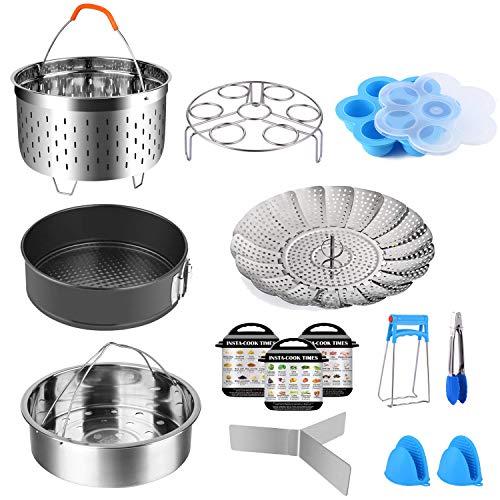 14 Pcs Instant Pot Accessories Set,Pressure Cooker Accessories Fit 5 6 8Qt 3 Steamer Basket Springform Pan, Egg Bites Mold, Egg Steamer Rack, Kitchen Tongs, Silicone Oven Mitts, 3 Cheat Sheet Magnets