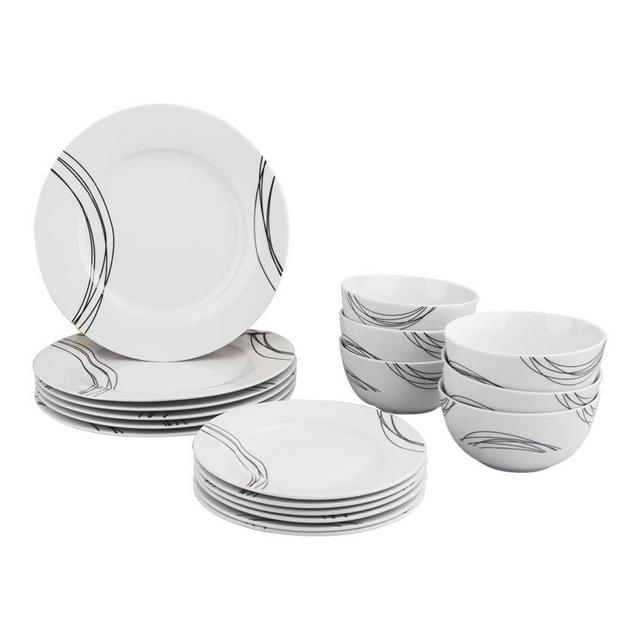 AmazonBasics 18-Piece Kitchen Dinnerware Set, Plates, Dishes, Bowls, Service for 6, Statement