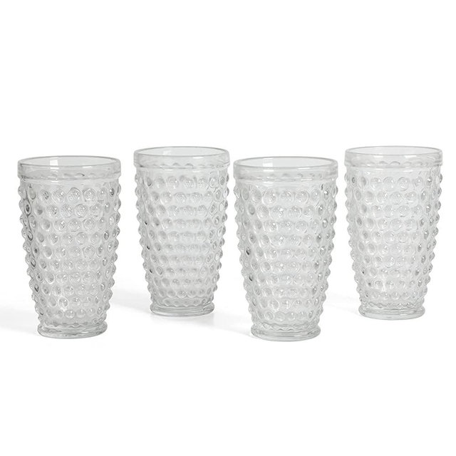 MARTHA STEWART Chauncey 4-Pack 14.3 oz Hobnail Handmade Glass Tumbler - Clear