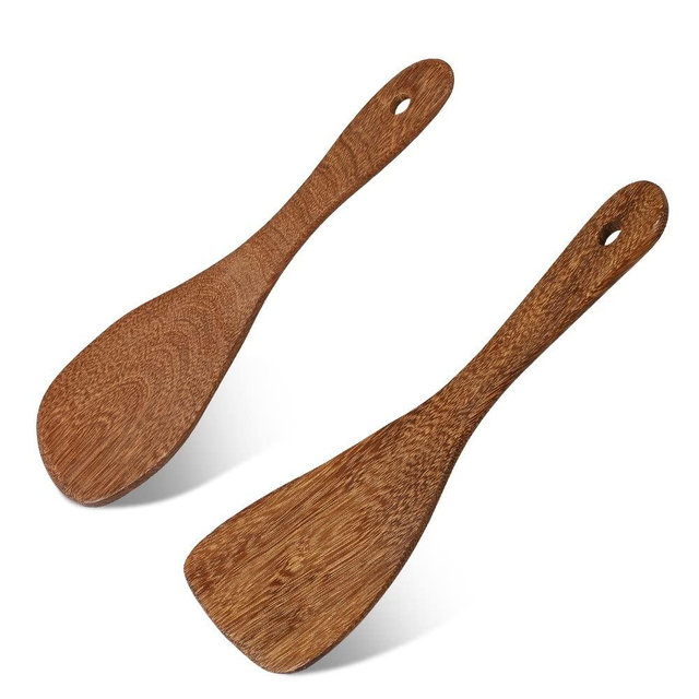 PAMISO 2 PCS Rice Paddle, Natural Wood Rice Spoon Paddle Kitchen Spatula Potato Server, 8 Inch