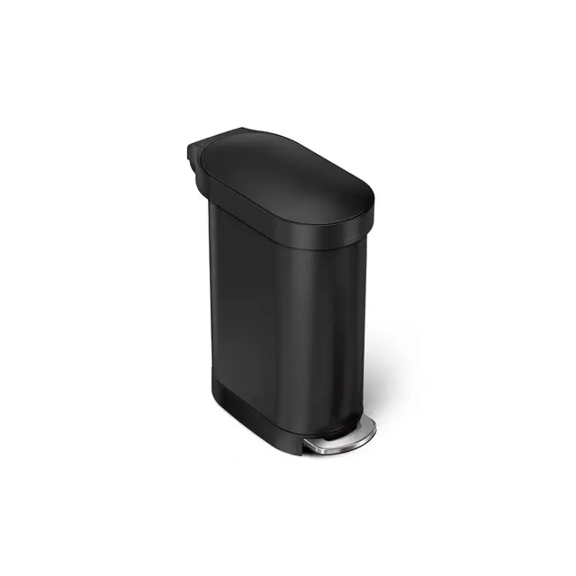 simplehuman 45L Slim Step Kitchen Trash Can, Matte Black Stainless Steel