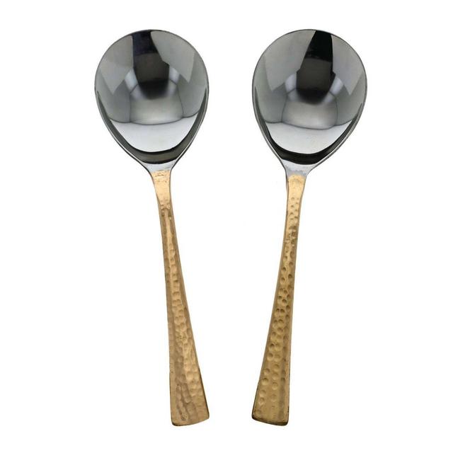 ShalinIndia Handmade Indian Stainless Steel Copper Serving Spoon - Genuine Copper Dinnerware Serving Pieces (4)
