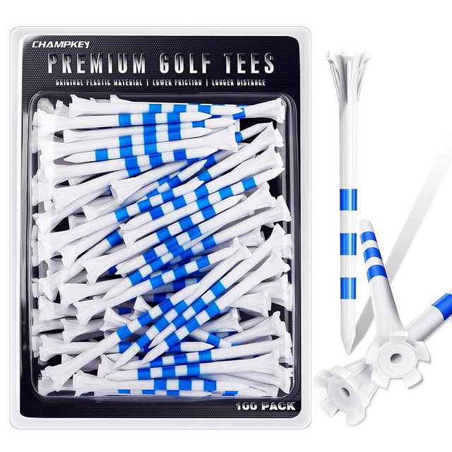 CHAMPKEY Professional 5 Prongs Golf Tees 100 Pack Pure Version - Reduce Friction and Contact Golf Plastic Tees