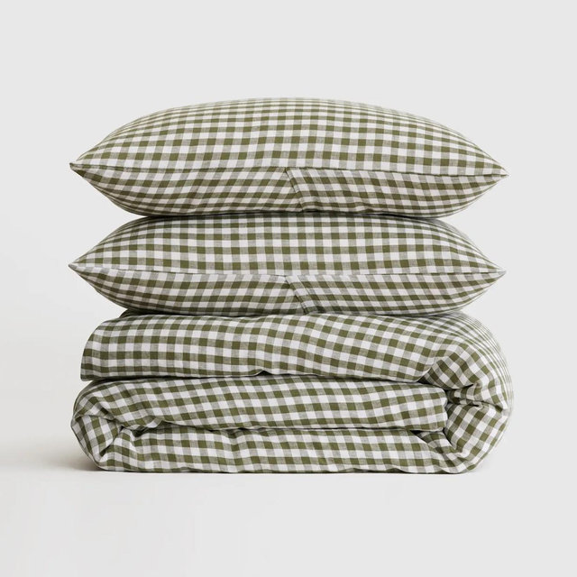 Linen Duvet Cover King Set Olive Gingham | Quince