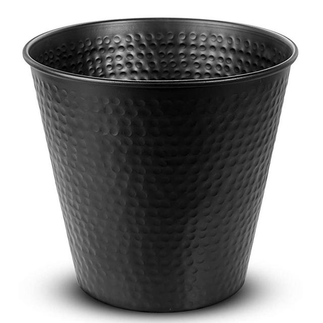 Monarch Abode Hand Hammered Matte Black Metal Wastebasket Trash Bin