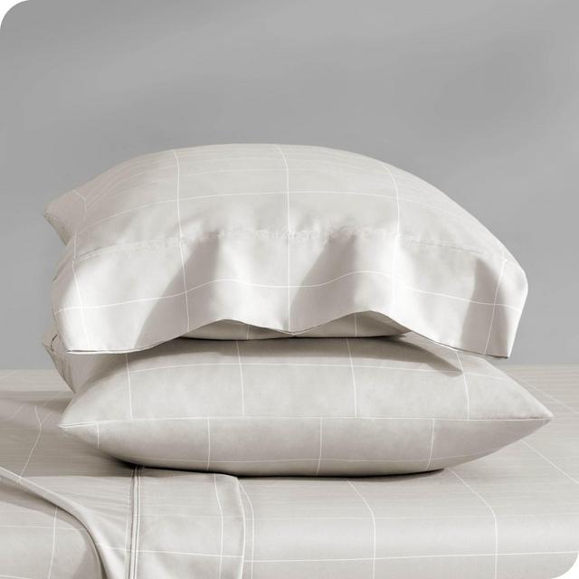 Microfiber Standard - Open End - 20 x 30 Grid - Stone/White Pillowcase Set by Bare Home