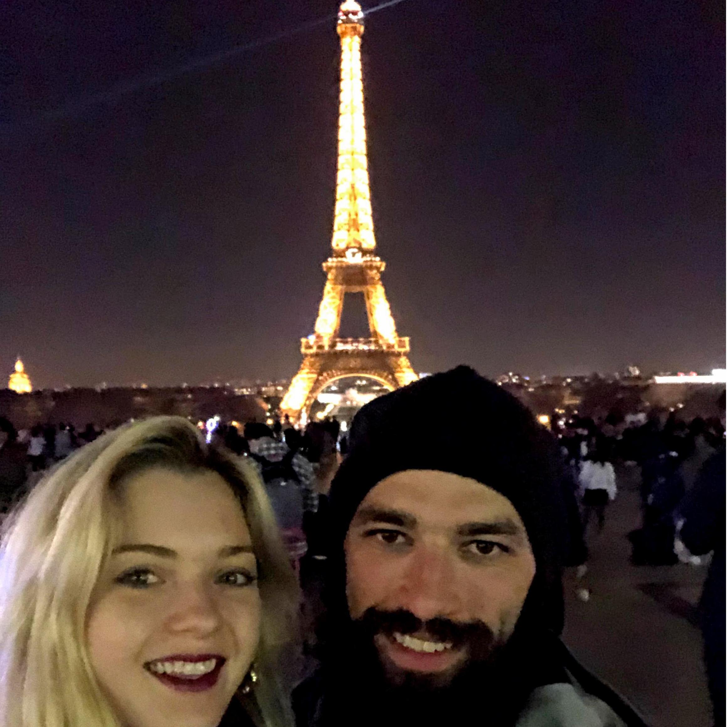 In the city of love, admiring the Eiffel Tower at night.