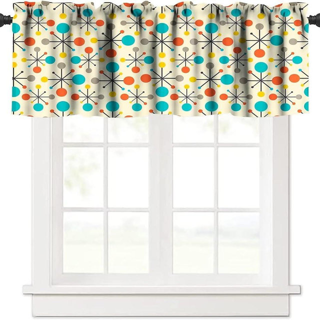 JESTRONRY Abstract Geometric Window Valance,Mid Century Fifties Modern Retro Colors Pattern, Curtain Valance for Kitchen Bedroom Decor with Rod Pocket W54xL18in