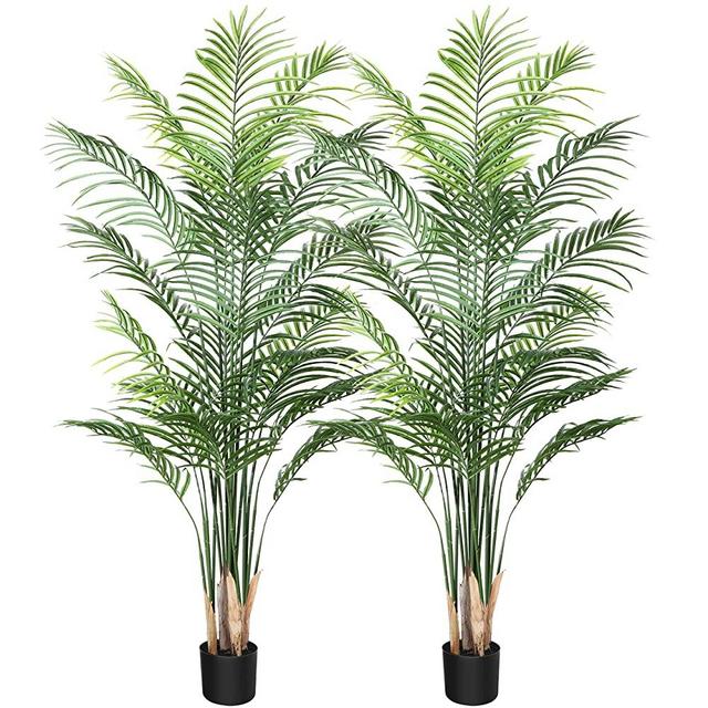 CROSOFMI Artificial Areca Palm Plant 6Feet Fake Tropical Palm Tree, Perfect Faux Dypsis Lutescens Plants in Pot for Indoor Outdoor House Home Office Garden Modern Decoration Housewarming Gift-2Pack