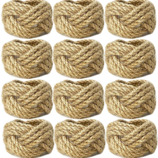 WINGFISH Woven Napkin Rings Set of 12 Farmhouse Napkin Rings Bulk Burlap Jute Napkin Rings for Dinning Table, Nautical Napkin Rings Table Decor for Party Gathering Banquet Wedding Birthday