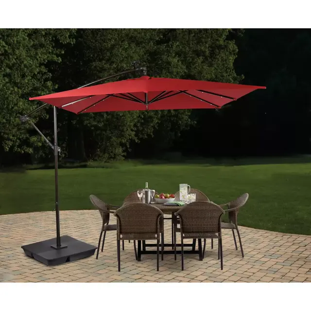 Destination Summer 8.5-Foot Square Offset Solar LED Patio Umbrella in Salsa