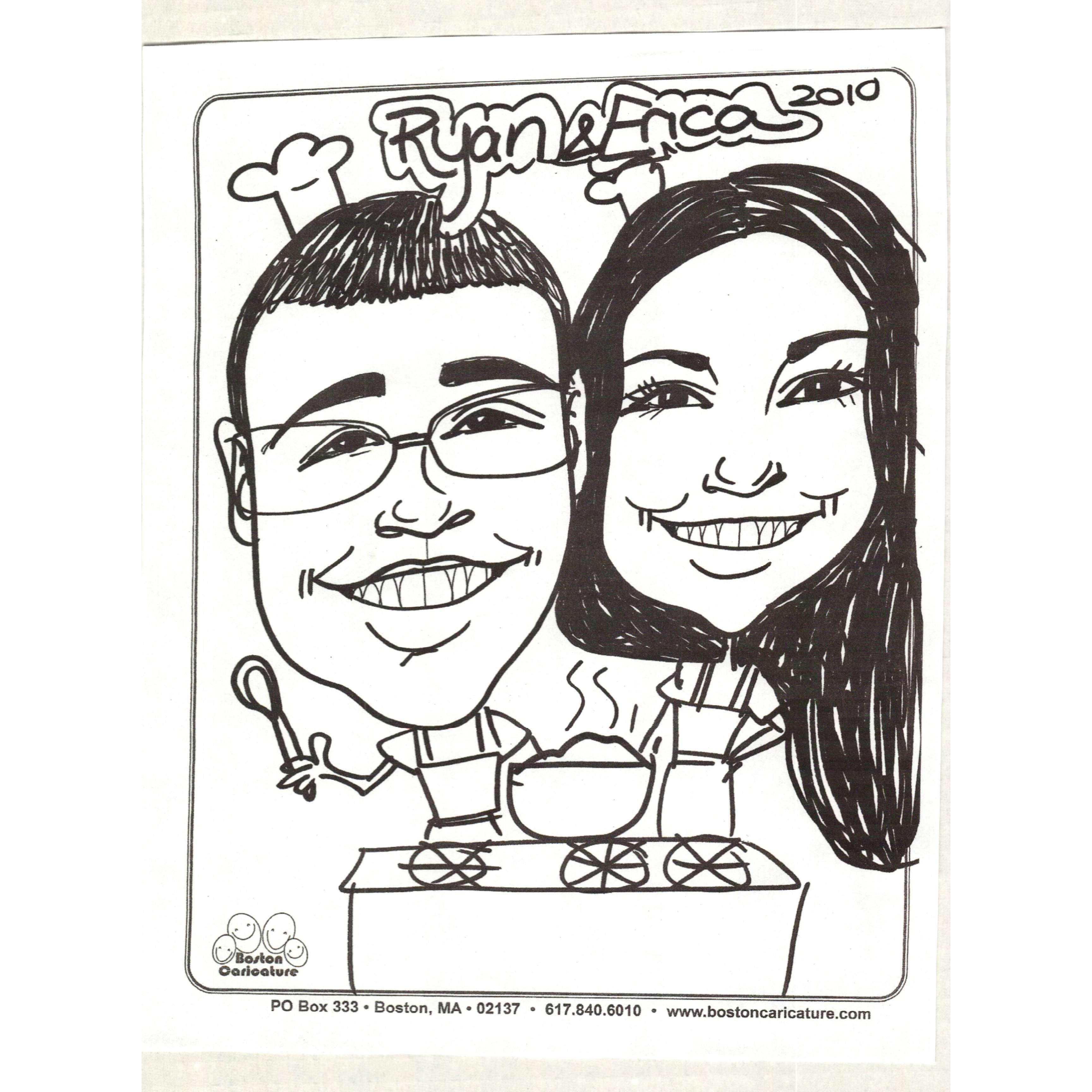 An early caricature that shows we bonded over our love of food!