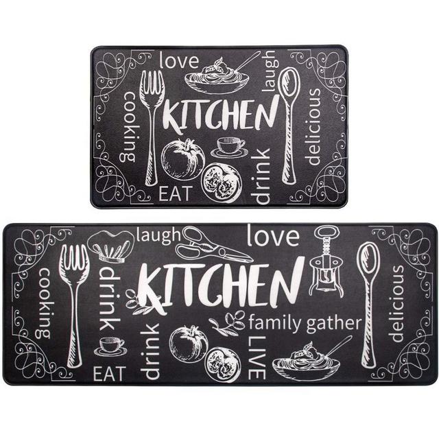 HEBE Anti Fatigue Kitchen Mat Set of 2 Non Slip Thick Cushioned Kitchen Rug Sets with Runner 17"x48"+17"x28" Heavy Duty Comfort Standing Mats Waterproof Kitchen Carpet