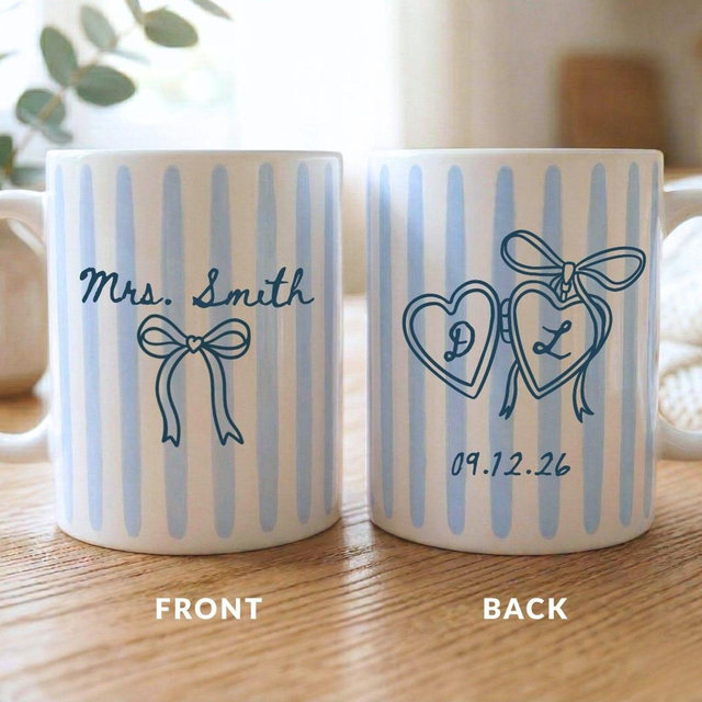 Future Mrs Mug Personalized Wedding Date Bride to Be Gift Engaged Mug Bridal Shower Present Newly Married Future Bride Striped Coffee Cup