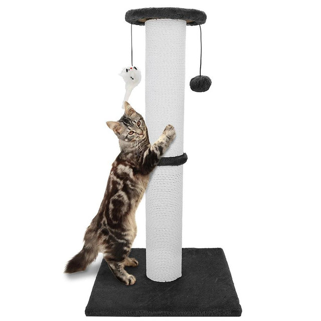 Ahomdoo Cat Scratching Post 34 Inches Heavy Duty and Thicker Cat Scratching Post Sisal Rope with Hanging Ball and Mice Scratching Post for Indoor Cats and Adult(Black)