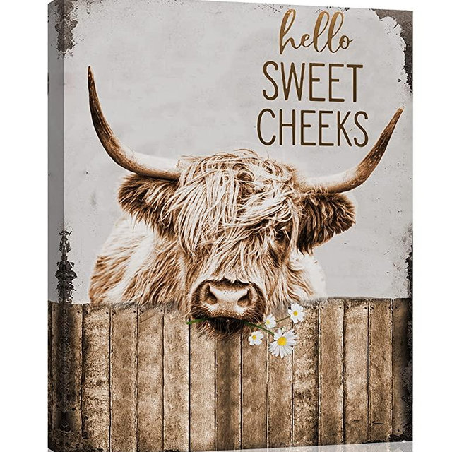 Highland Cow Bathroom Decor Wall Art Funny Rustic Cow Pictures Wall Decor Farmhouse Bathroom Decor Country Cattle Painting Canvas Print Decor For Office Bedroom Kitchen Dining Room Framed 12x16 inch