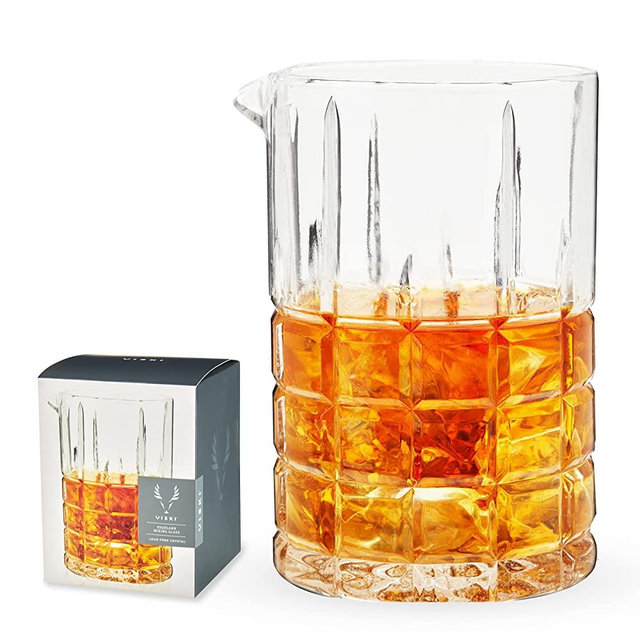 Viski Highland Mixing Glass 18 Ounces, Square-Cut Crystal Barware, Cocktail Accessories, Home Bar Supplies, Set of 1, Clear