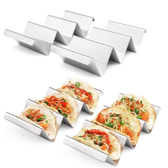 Taco Holders 4 Packs - Stainless Steel Taco Stand Rack Tray Style by ARTTHOME, Oven Safe for Baking, Dishwasher and Grill Safe