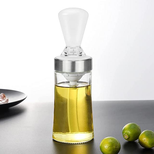 Glass Oil Dispenser Bottle for Kitchen with Brush, Oil Dispenser with Brush - Create Your Fine Cuisine - Cooking Oil Dispenser, White