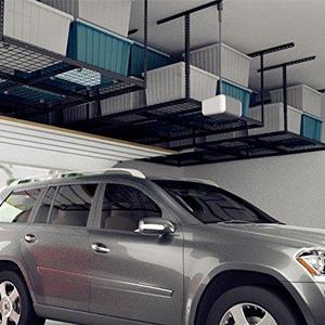 FLEXIMOUNTS 4x8 Overhead Garage Storage Rack Adjustable Ceiling Garage Rack Heavy Duty, 96" Length x 48" Width x (22''-40" Ceiling Dropdown), Black (Two-Color Options)