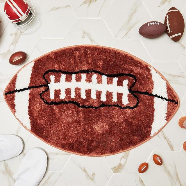 Football Bathroom Rugs Sports Bath Mat Football Rug for Men Boys Bedroom Football Area Rug Mat Comfort Non Slip Carpet for Bathroom Home Room Decor, 19.69 x 31.5 Inch