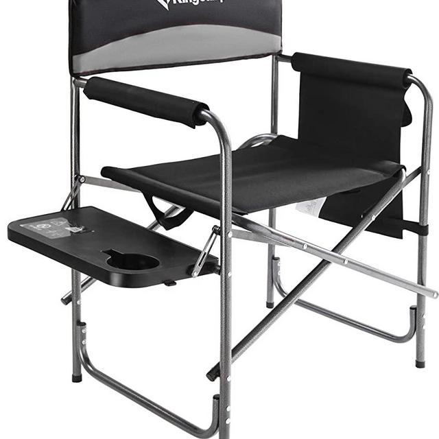 KingCamp Heavy Duty Camping Folding Director Chair Oversize Padded Seat with Side Table and Side Pockets, Supports 396 lbs