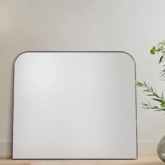 VANA NALA 34x40'' Large Matt Black Arched Mantel Mirror Rounded Corner Wall Mirror for Bathroom, Living Room or Powder Room