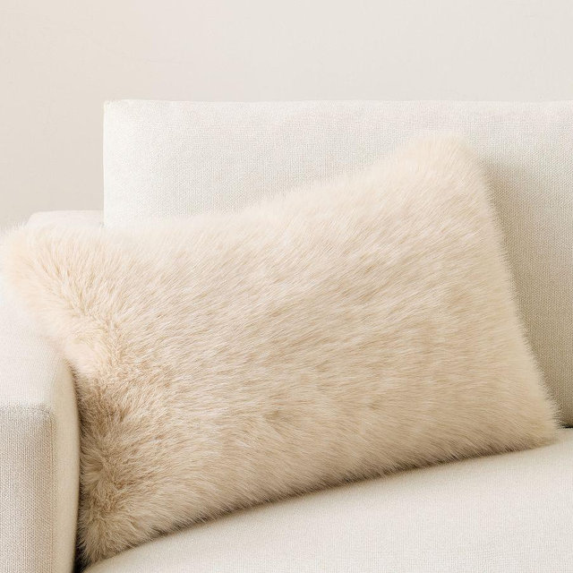 Sparkle Fur Lumbar Pillow Cover, Ivory, 16" x 26"